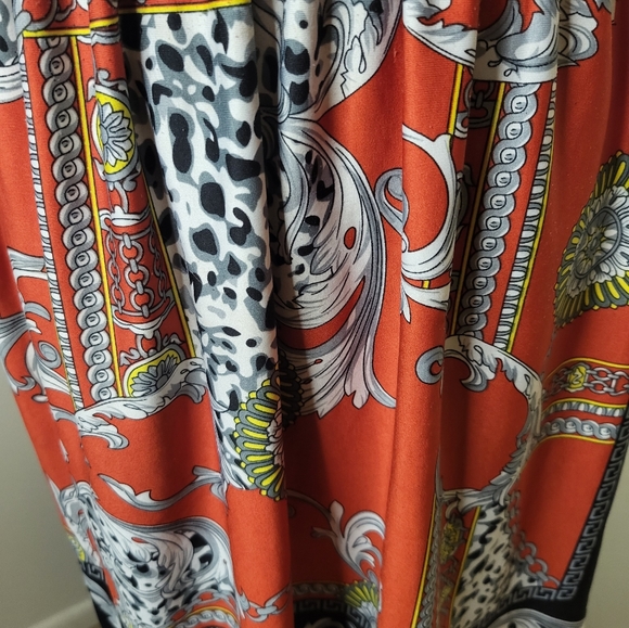 Dots - Redish Orange Black Yellow and White Designer Patterned Dress, S… - Picture 4 of 10